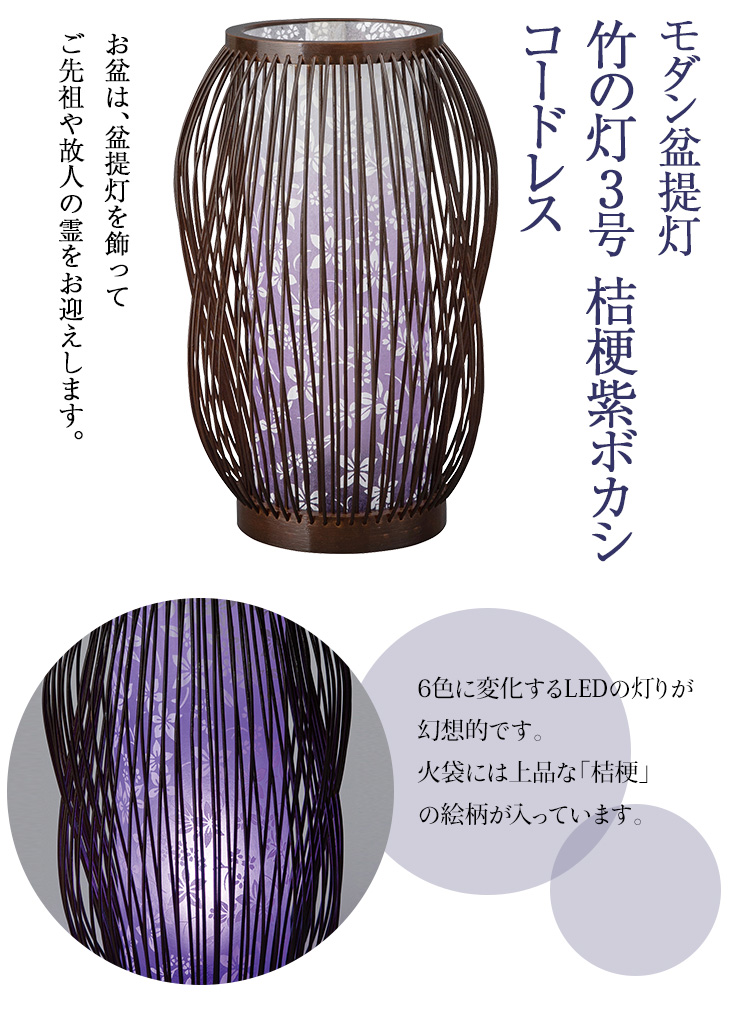 竹の灯3号 桔梗紫ボカシ コードレス Y0473