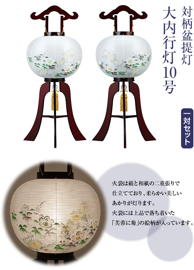 対柄盆提灯 大内行灯10号 1476-W(一対)
