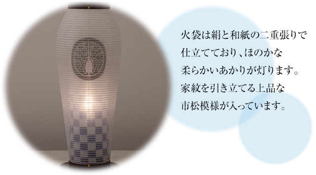 家紋入盆提灯 はごろも1号 藍色市松 コードレス 2121-9