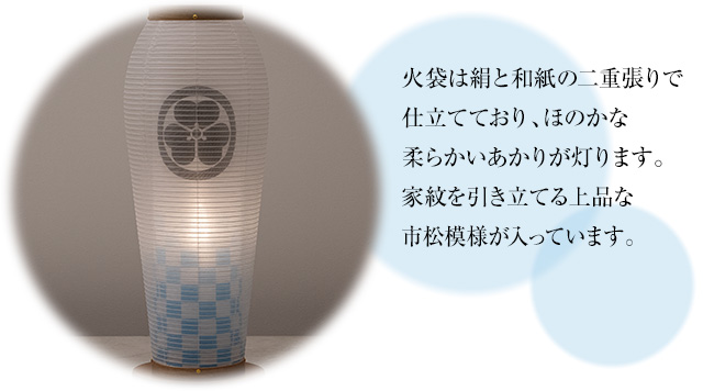 家紋入盆提灯 はごろも2号 水色市松 コードレス 2122-9