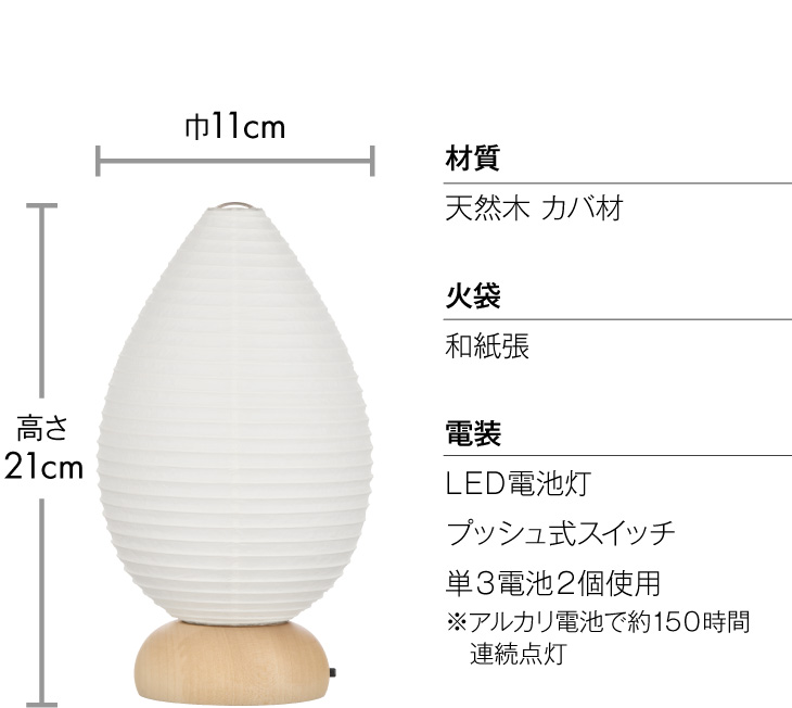 ミニ盆提灯 ましろ 雫 コードレス 3710(一個)