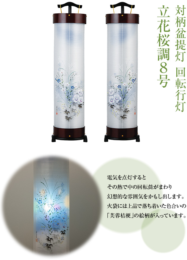 対柄盆提灯 回転行灯立花桜調8号 3946-W(一対)