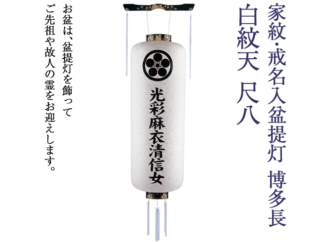 家紋・戒名入 盆提灯 博多長 白紋天 尺八 9990-0