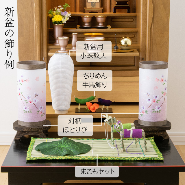 コンパクト初盆・新盆セット ほとりび 小珠(こだま) 桜 ４点セット ２-Q