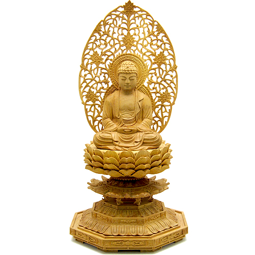仏像 【白木製】 丸台座 2寸（高さ：200mm） 「釈迦如来」 木彫 仏像