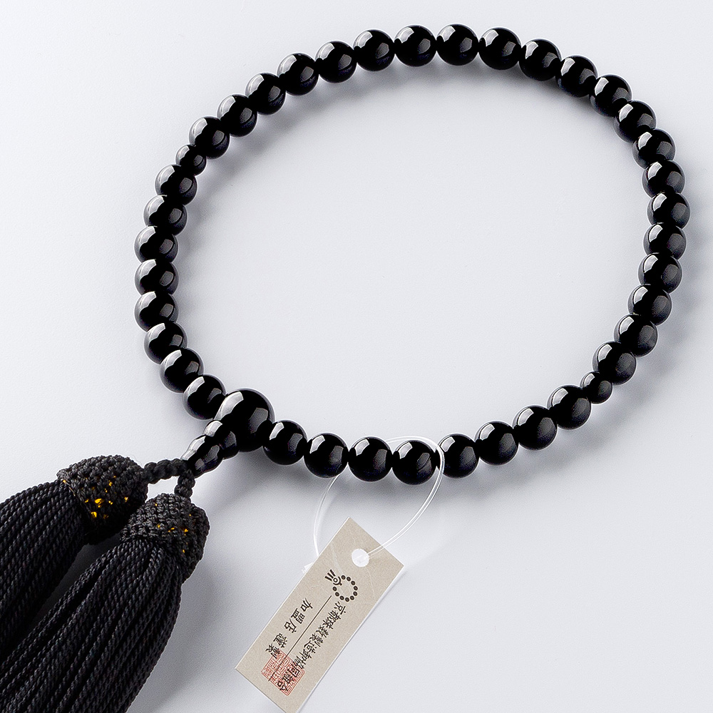大特価京念珠◆女性用数珠 黒オニキス 7mm玉【数珠袋付き】