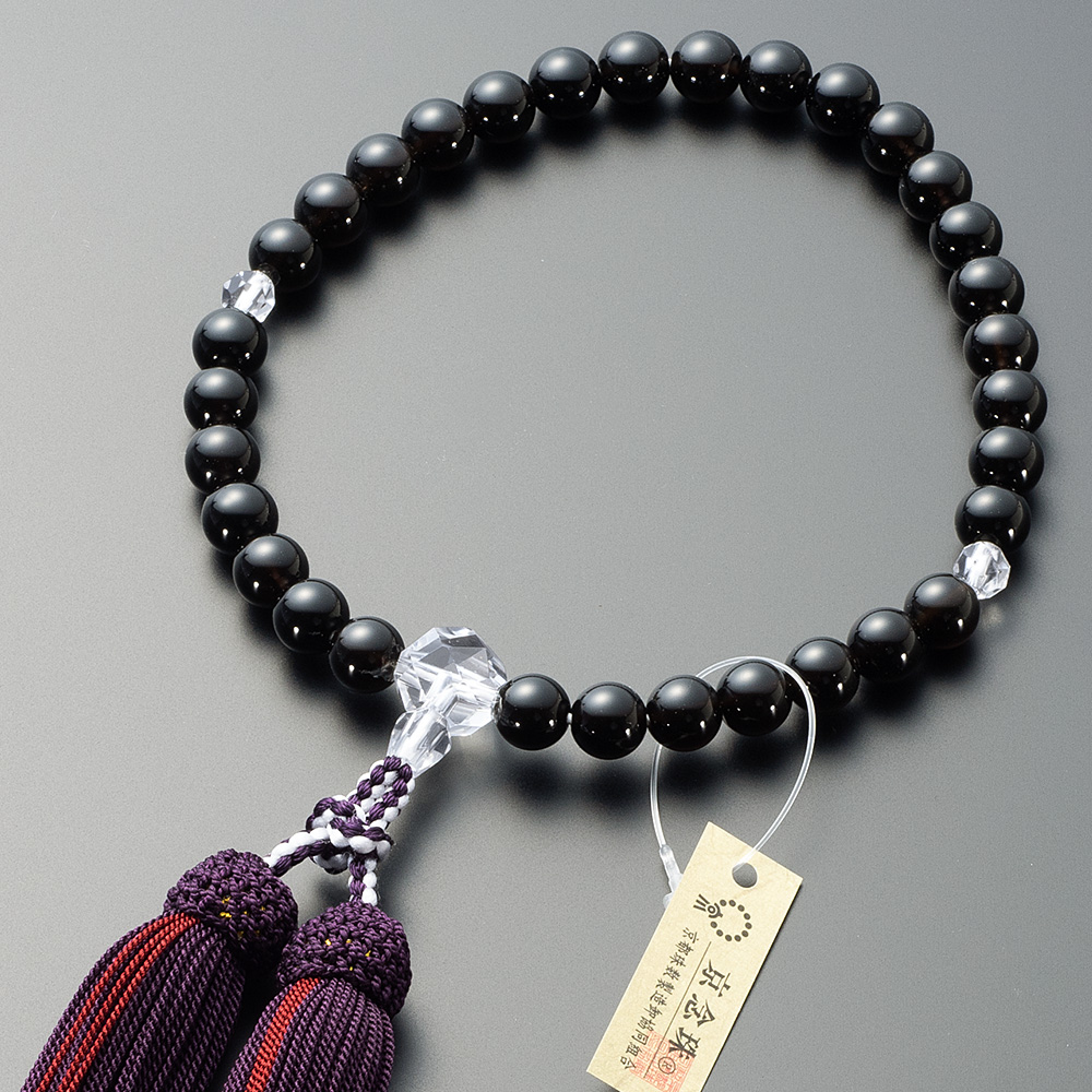 女性用数珠 モリオン カット本水晶仕立 8mm玉