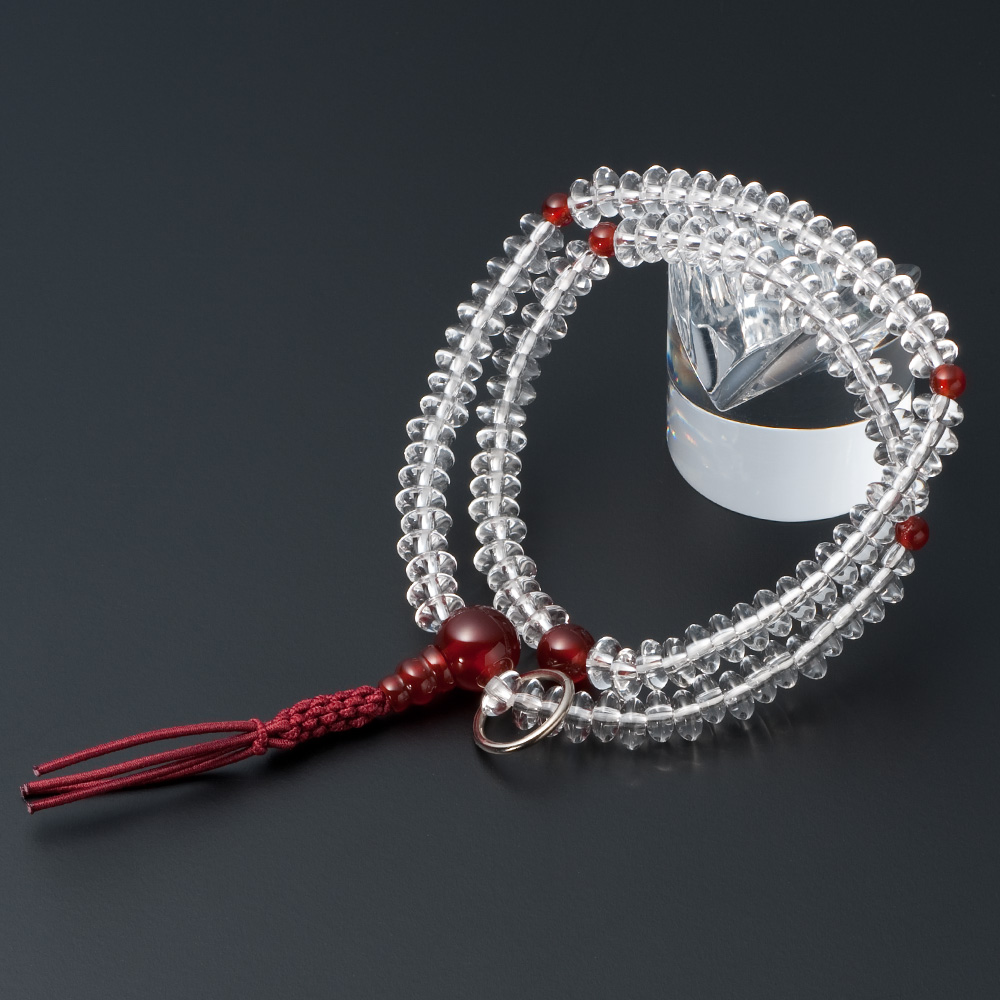 特選腕輪念珠 108珠 曹洞宗用 本水晶 瑪瑙（メノウ）仕立 本式数珠ブレスレット