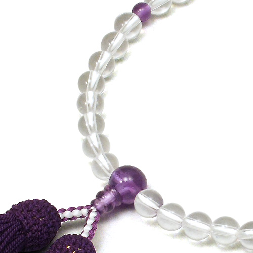 女性用数珠 水晶 紫水晶仕立 正絹頭付房