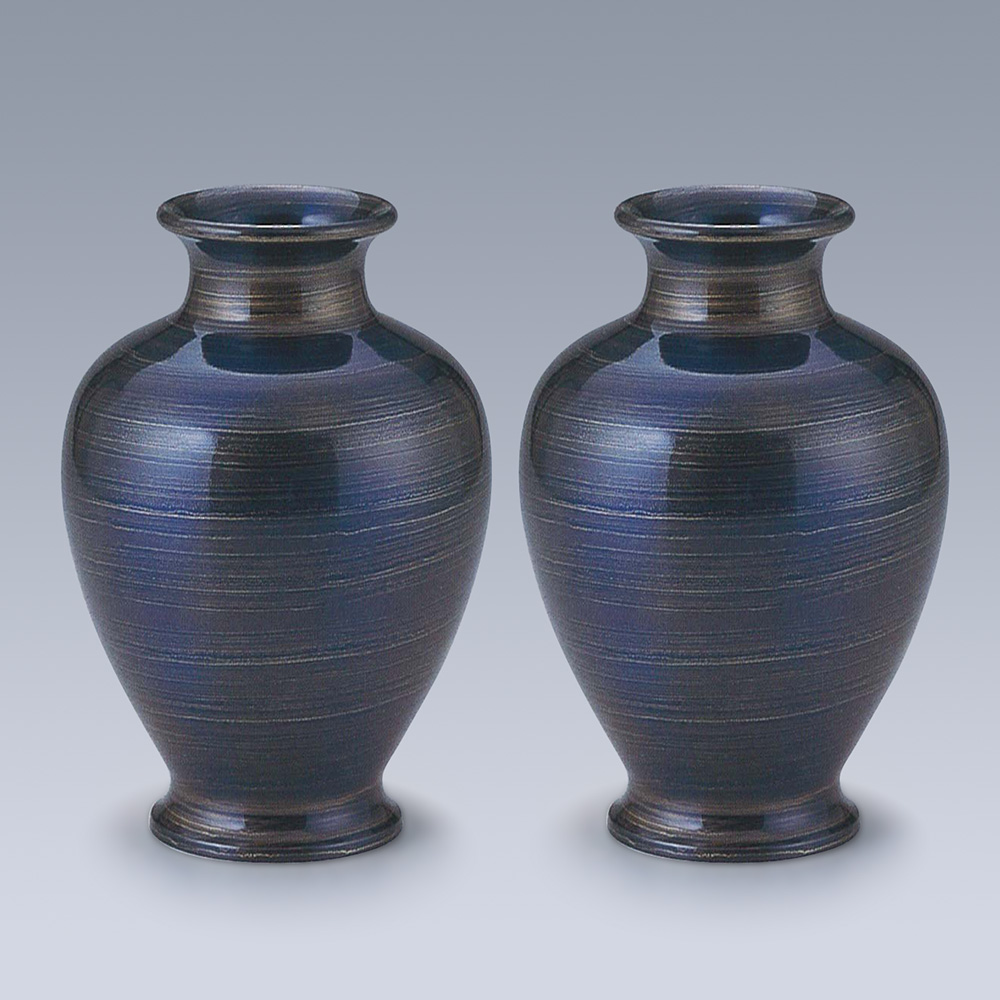 仏壇用花瓶・お盆用花瓶 銅製 住吉 スパイラルブルー色 (一対) 7号