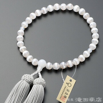 数珠 女性用 シャイニーアゲート 白瑪瑙仕立 8mm玉