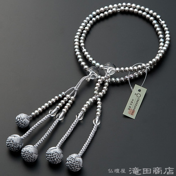 日蓮宗 本式数珠 女性用 淡水パール(グレーカラー) 本水晶仕立 8寸