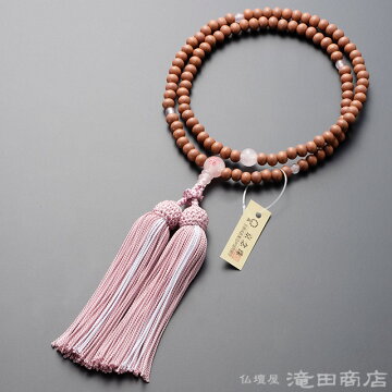 臨済宗 本式数珠 女性用 紅桜 ローズクォーツ桜彫り 8寸