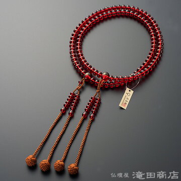 真言宗 本式数珠 男性用 レッド琥珀（レッドアンバー） みかん玉 尺3